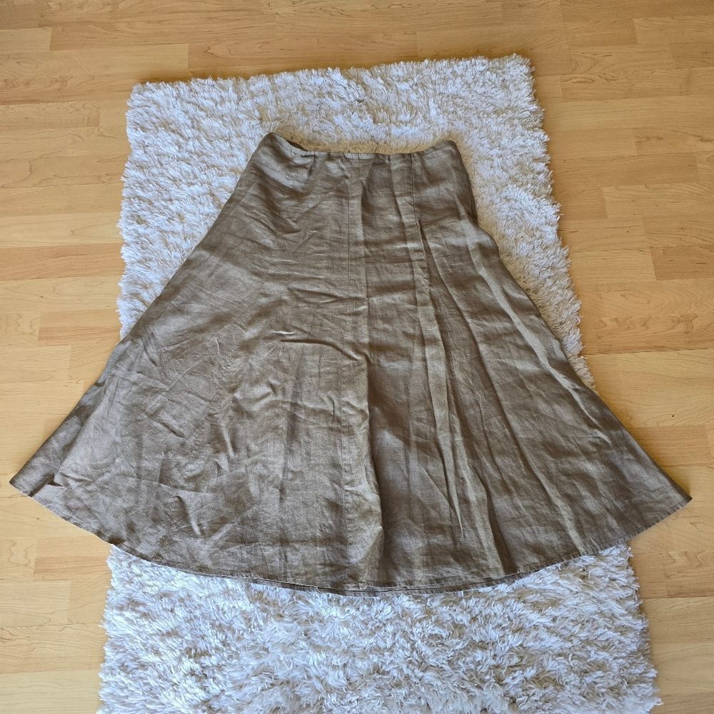 Eileen Fisher Women's Midi Skirt Irish Linen‎ Brown Size PS Coastal